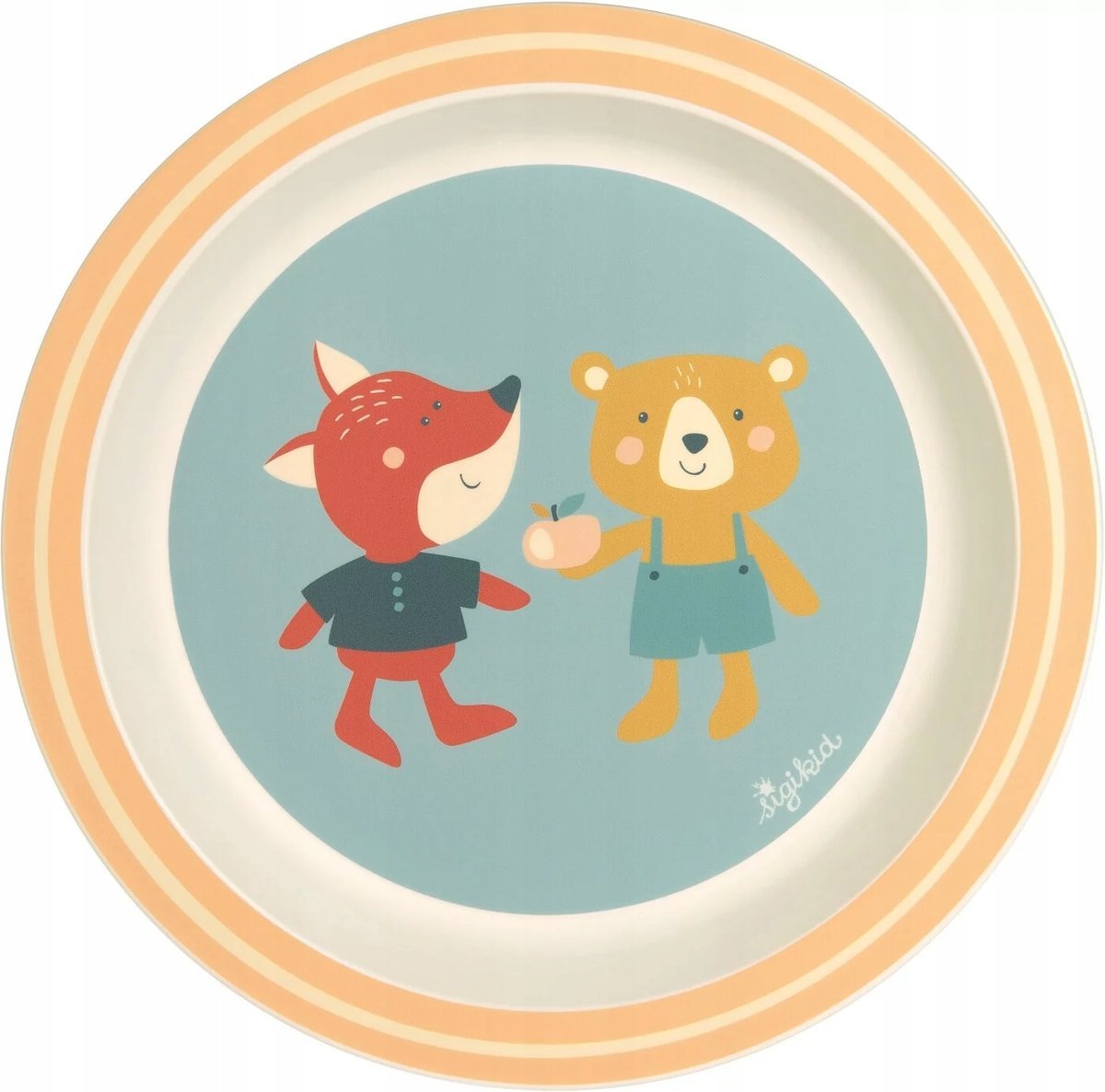 Talerz dla dzieci Lis i Niedźwiedź niebieski 21cm Sigikid