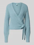 Swetry damskie - Kurtka z dzianiny o kroju regular fit z prążkowanym wzorem model ‘AMANDA’ - miniaturka - grafika 1