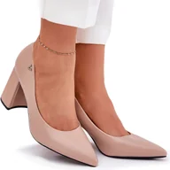 Czółenka - Eleganckie Czółenka Na Słupku Vinceza 62220 Beżowe 38 - miniaturka - grafika 1