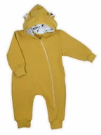 Pajacyki dla niemowląt - Niemowlęcy pajac dresowy z kapturem żółty Nicol,r.62 - miniaturka - grafika 1
