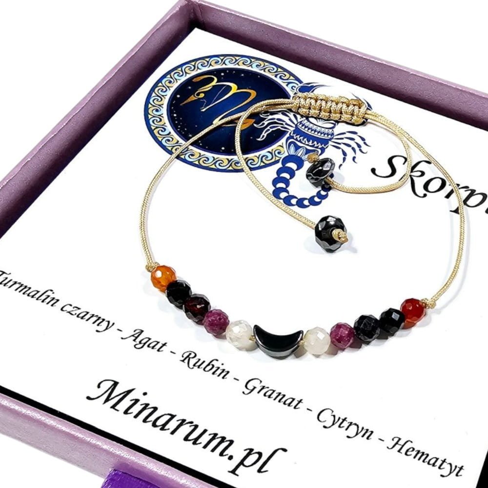 Bransoletka znak zodiaku Skorpion Czarny Turmalin Rubin Cytryn bransoletka z kamieni naturalnych