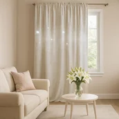 Zasłony - JASNA BEŻOWA ZASŁONA ZACIEMNIAJĄCA NA TAŚMIE WELUR KRYSZTAŁKI 140X270 SHINY - miniaturka - grafika 1