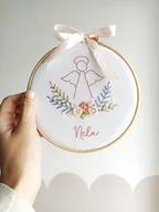 Pamiątka Chrztu Świętego - Obrazek z aniołkiem pamiątka Chrztu Świętego dla dziewczynki tamborek - miniaturka - grafika 1