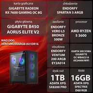 Zestawy komputerowe - Komputer MAD DOG VENTUM200ARGB-A01DR16 R5-3600 16GB RAM 1TB SSD Radeon RX7600 Wi-Fi - miniaturka - grafika 1