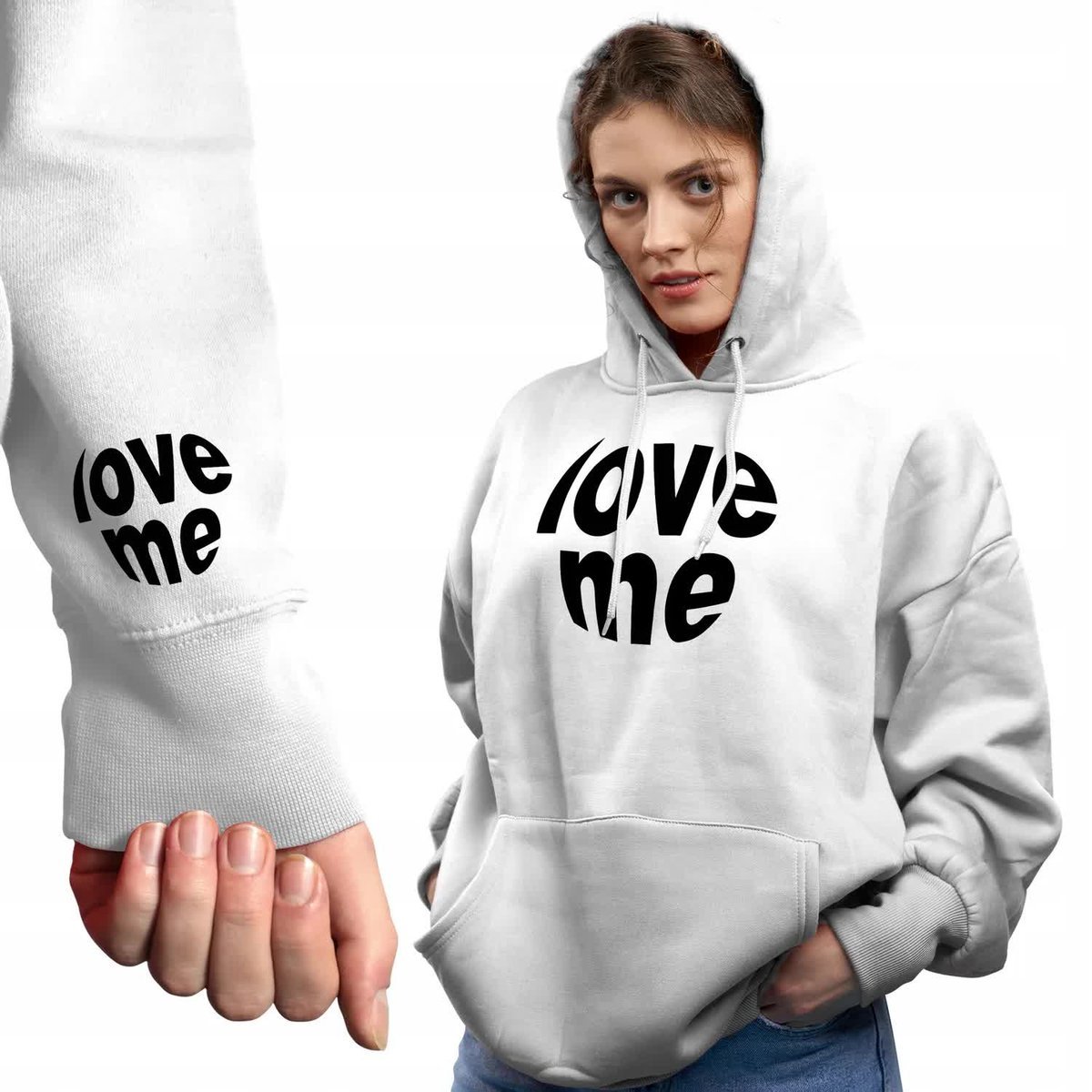 Modna Ciepła BLUZA Damska z KAPTUREM LOVE ME Dużo Różnych Wzorów - L