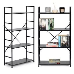 Regał Drewniany Szeroki 4 Półki Nowoczesny Loft - Półki do salonu - miniaturka - grafika 1