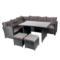 Meble ogrodowe - Zestaw mebli ogrodowych z technorattanu narożnik, stół, pufy Toledo Czarny - miniaturka - grafika 1