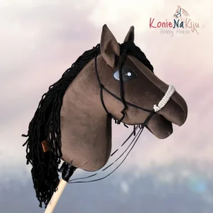 Hobby Horse Koń na kiju Brązowy Kary, Głowa konia z czarnymi włosami - Maskotki i pluszaki - miniaturka - grafika 1
