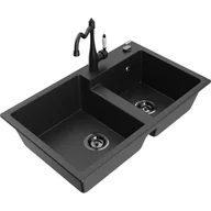 Zlewozmywaki z baterią - Mexen Tomas zlewozmywak granitowy 2-komorowy z baterią kuchenną Carla, czarny/srebrny metalik - 6516-73-670700-70-B - miniaturka - grafika 1