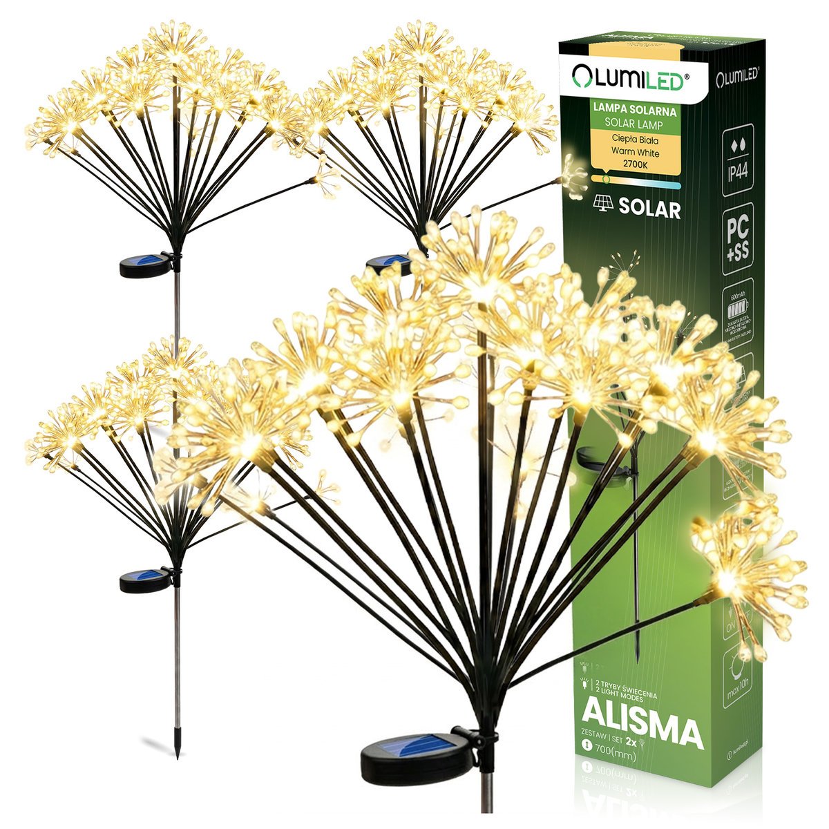 Lumiled 4x Lampa Solarna Ogrodowa LED ALISMA Wbijana Zewnętrzna 70cm 2700K IP44