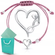 Bransoletki - Srebrna bransoletka dla dziewczynki na sznurku nieskończoność serce 925 - miniaturka - grafika 1