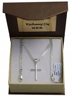 Łańcuszki - ﻿Łańcuszek Srebrny Rombo Pełny Diamentowany z Krzyżykiem 925 Grawer Gratis - miniaturka - grafika 1