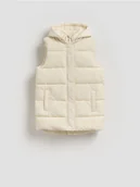 Kurtki i płaszcze dla dziewczynek - Reserved - Pikowana kamizelka z kapturem - złamana biel - miniaturka - grafika 1
