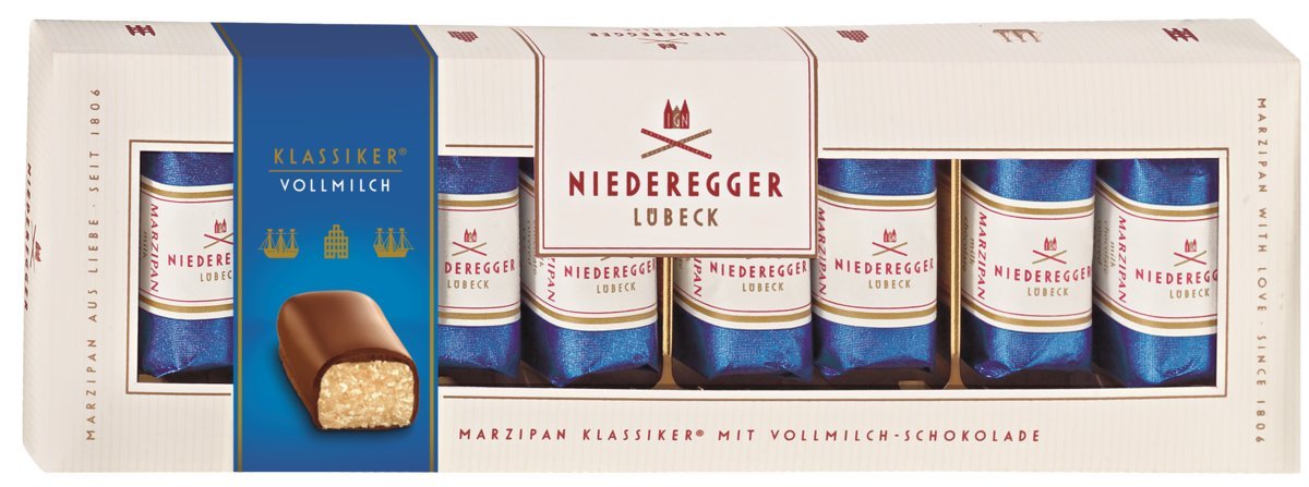 NIEDEREGGER Vollmilch praliny marcepanowe w czekoladzie mlecznej 100g