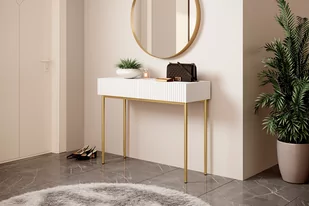 Nowoczesna konsola/toaletka Nicole - biały mat / złote nóżki - Konsole i sekretarzyki - miniaturka - grafika 4