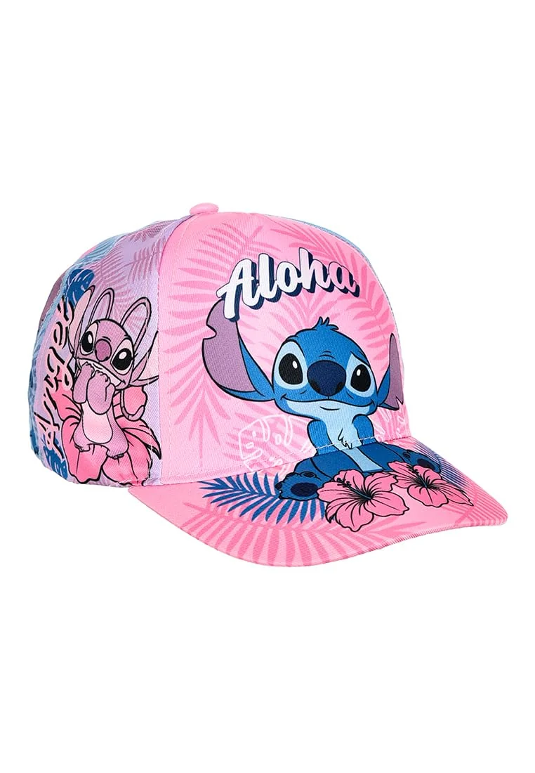 Disney Stitch und Angel czapka bejsbolówka dla dziewczynek, 52 54, różowa, niebieska, letnia satyna, brokatowa czapka z daszkiem z motywem, wielokol..