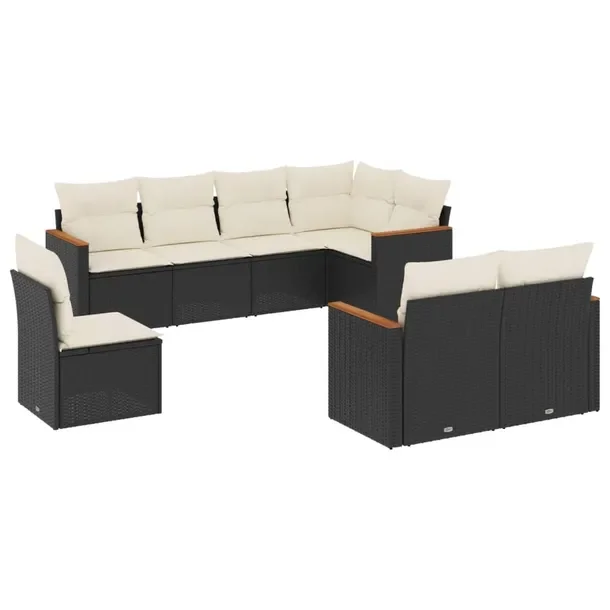 Meble ogrodowe rattanowe czarne 62x62x69 cm, poduszki kremowe