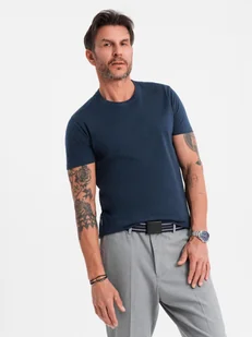 Klasyczny T-shirt męski bawełniany BASIC - granatowy V2 OM-TSBS-0236 M - Koszulki męskie - miniaturka - grafika 1