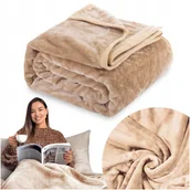 Koce - Koc 200x220 akrylowy jednolity ciepły GRUBY pled na łóżko YASEMIN beż - miniaturka - grafika 1