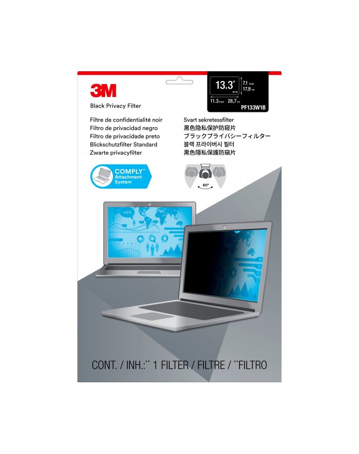 3M PF13.3W PRIVACY FILTER BLACK FOR 13,3IN / 33,8 CM / 16:10 IN