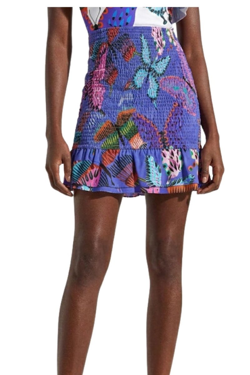 Spódnica damska Desigual Dolores mini marszczona niebieska-XL