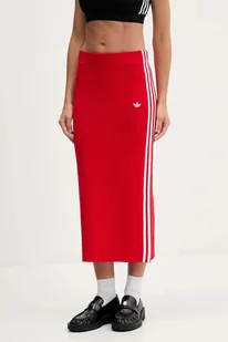 adidas Originals spódnica Knit 3s kolor czerwony midi prosta JW2660 - Spódnice - miniaturka - grafika 1