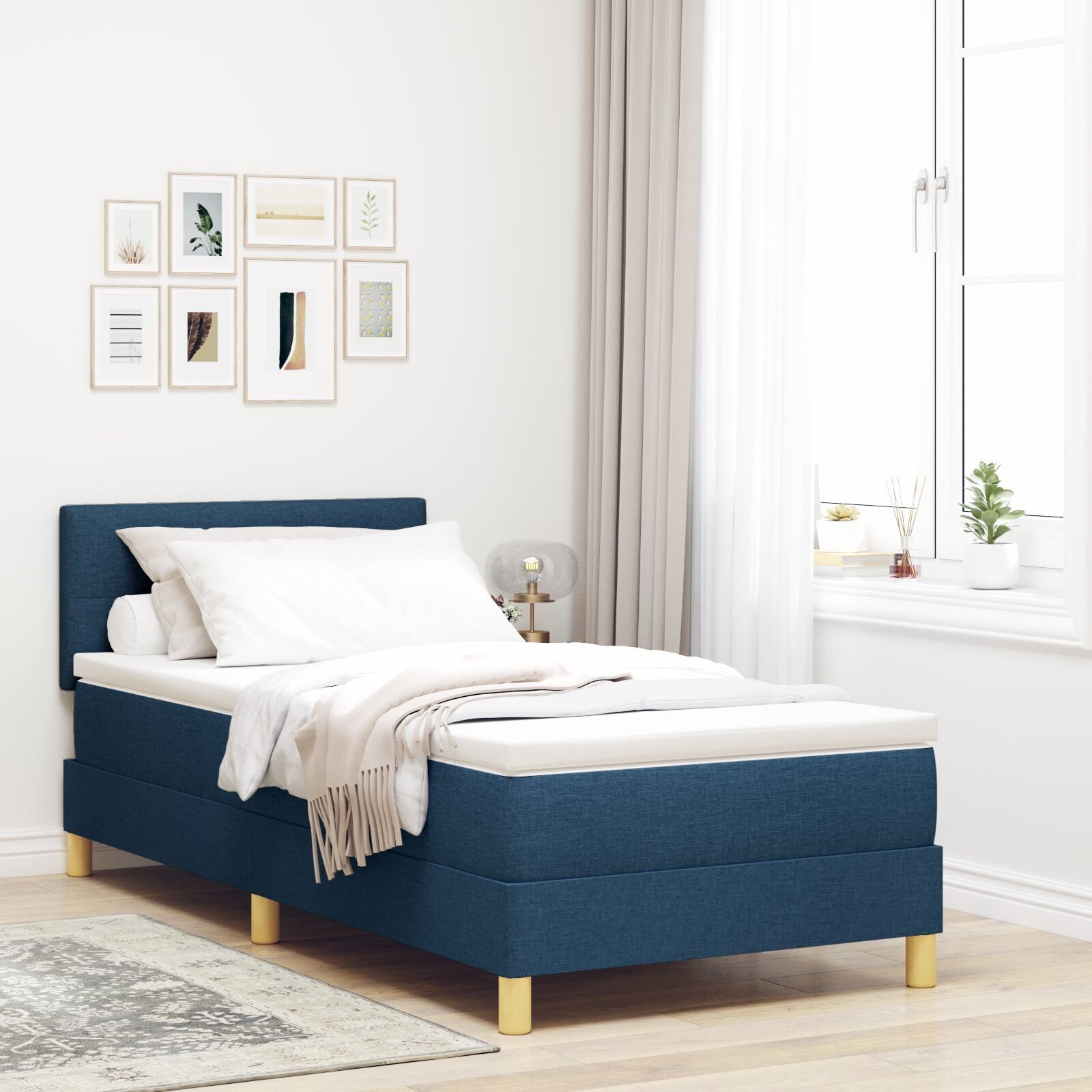 vidaXL Łóżko box spring z materacem Niebieskim 100x200 cm Tkanina