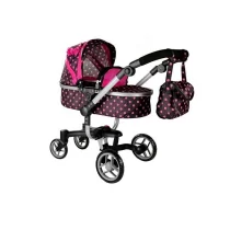 Import LEANToys Wózek dla lalek Alice czarny w różowe groszki 5245-uniw - Wózki dla lalek - miniaturka - grafika 1