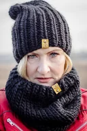Czapki damskie - WOOLY Komplet zimowy wełniana czapka i komin czarny - miniaturka - grafika 1