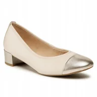 Baleriny - Beżowo złote czółenka baleriny damskie Caprice 9-22300-26 skóra klocek - miniaturka - grafika 1
