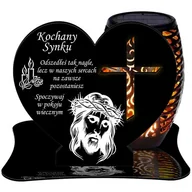 Lampiony i znicze - ZNICZ SOLARNY LED WIECZNY PODSTAWKA NA CMENTARZ GRÓB Krzyż EFEKT PŁOMIENIA DLA SYNA - miniaturka - grafika 1