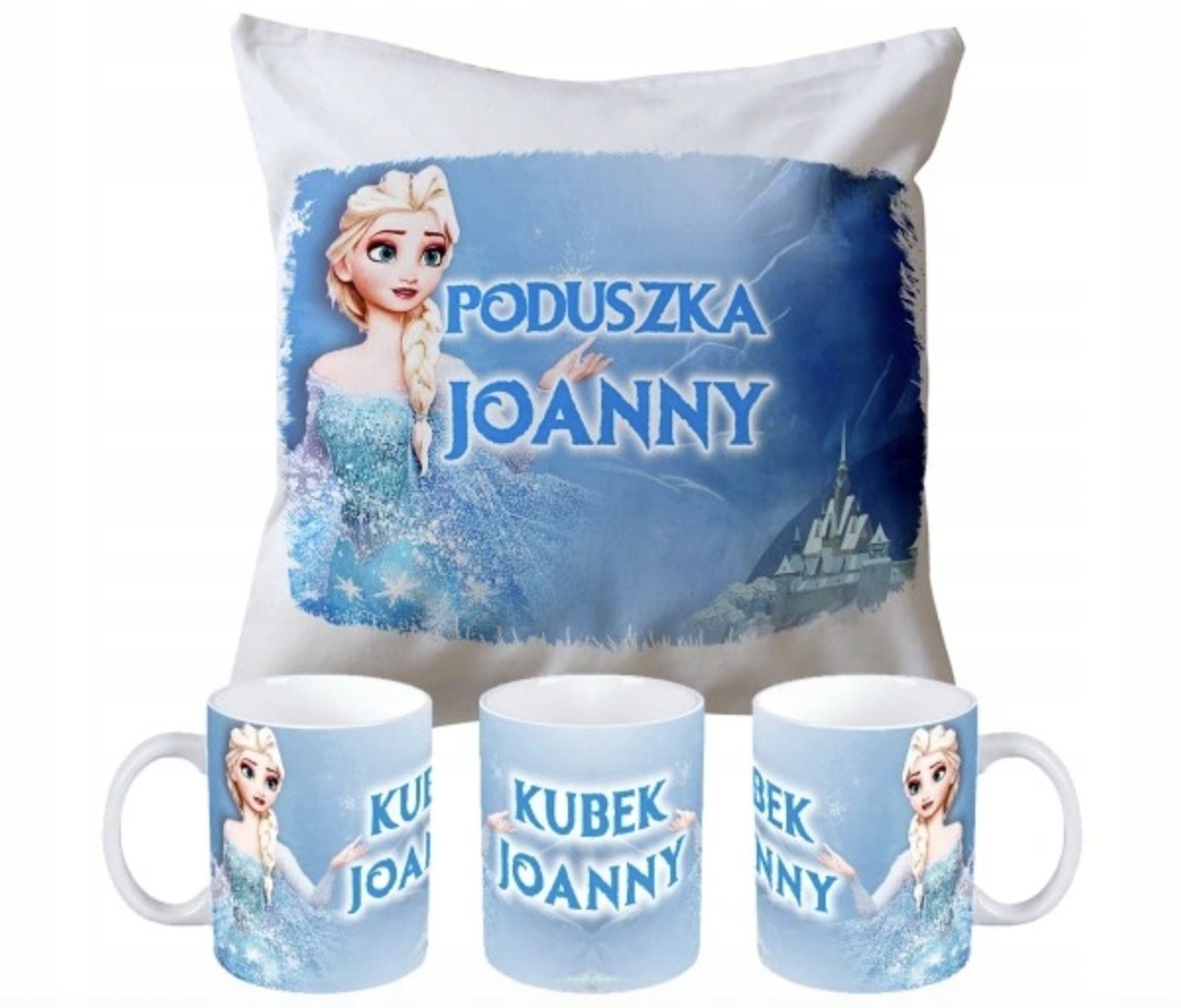 ZESTAW PODUSZKA + KUBEK Prezent ELSA KRAINA LODU FROZEN + IMIĘ 21