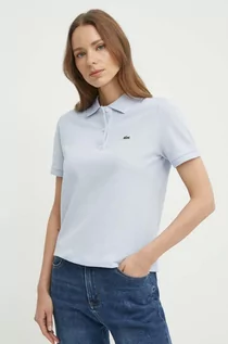 Koszulki i topy damskie - Lacoste t-shirt bawełniany kolor niebieski z kołnierzykiem - grafika 1