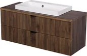 Szafki łazienkowe - Szafka łazienkowa z lamelami wisząca z umywalką nablatową 100 cm 39/2 Victa Lamello kolor orzech - miniaturka - grafika 1
