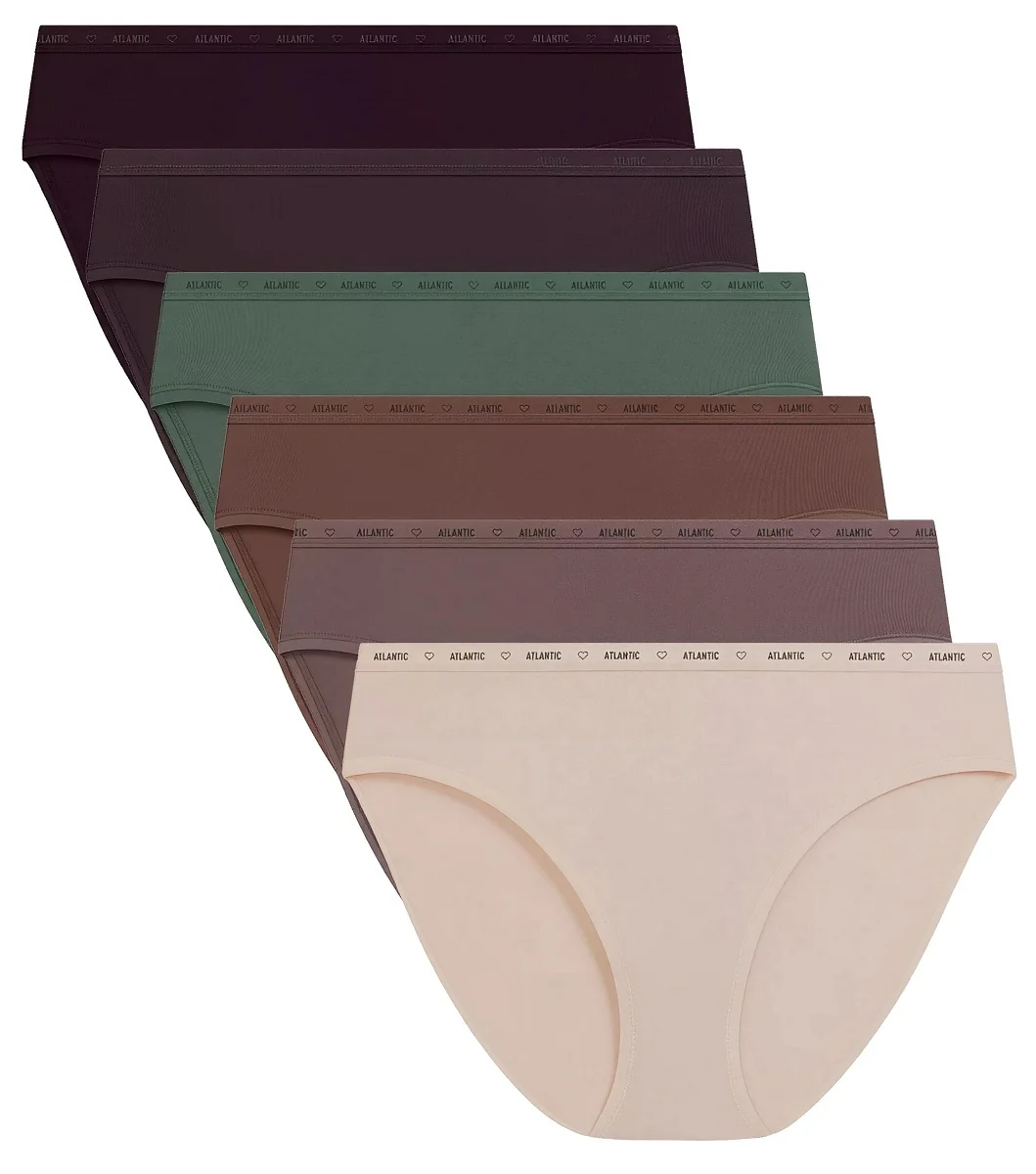 Klasyczne figi majtki damskie z bawełny ATLANTIC 6CLP-010 brąz 6-PACK XL