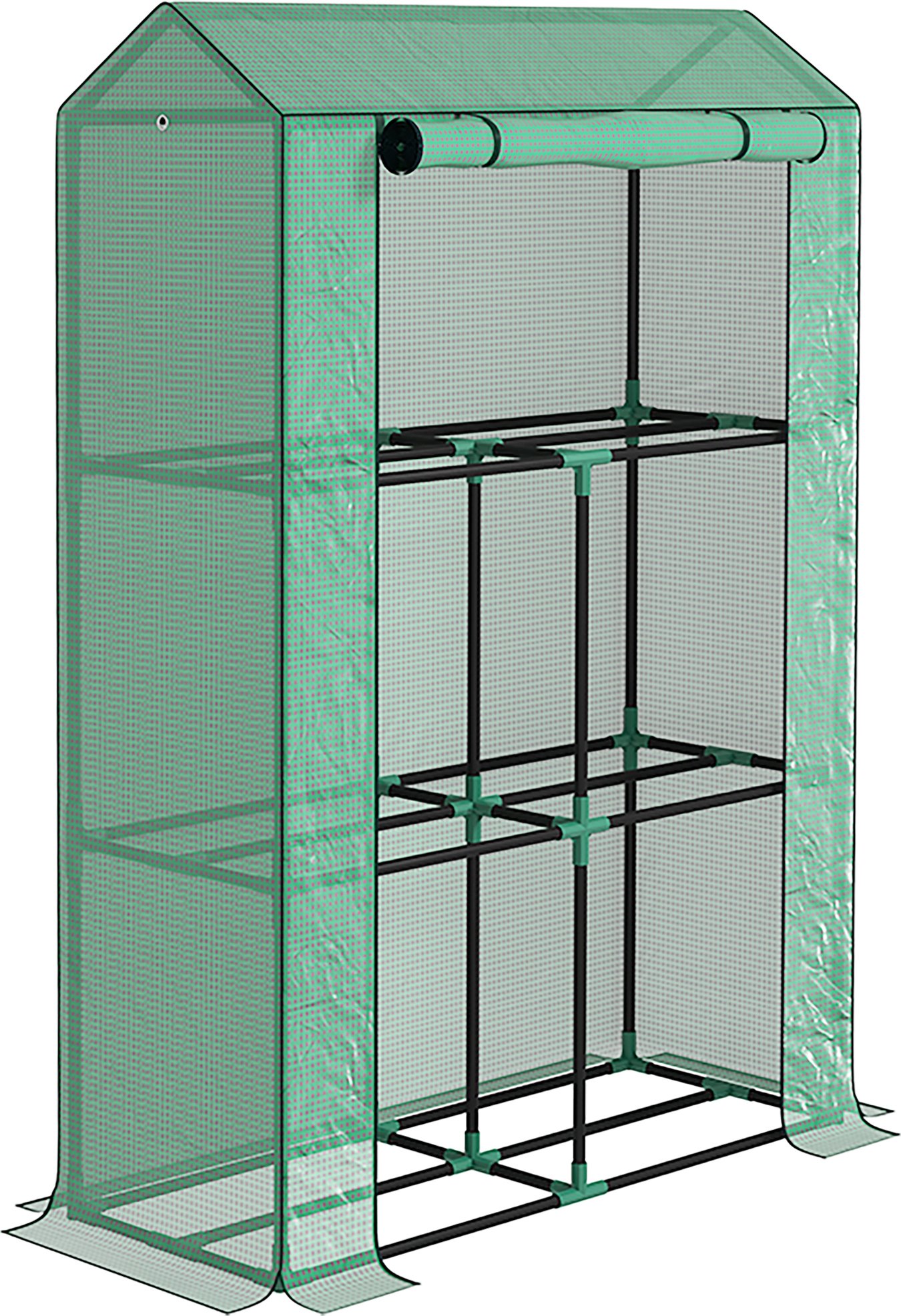 Szklarnia Outsunny z półkami i drzwiami rolowanymi, zimoodporna szklarnia z folii stalowej, szklarnia na balkon, ogród, pomidorownia z ochroną UV 100x40x150cm