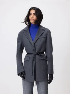 Reserved - Marynarka oversize z wełną - ciemnoszary - Marynarki i żakiety damskie - miniaturka - grafika 1