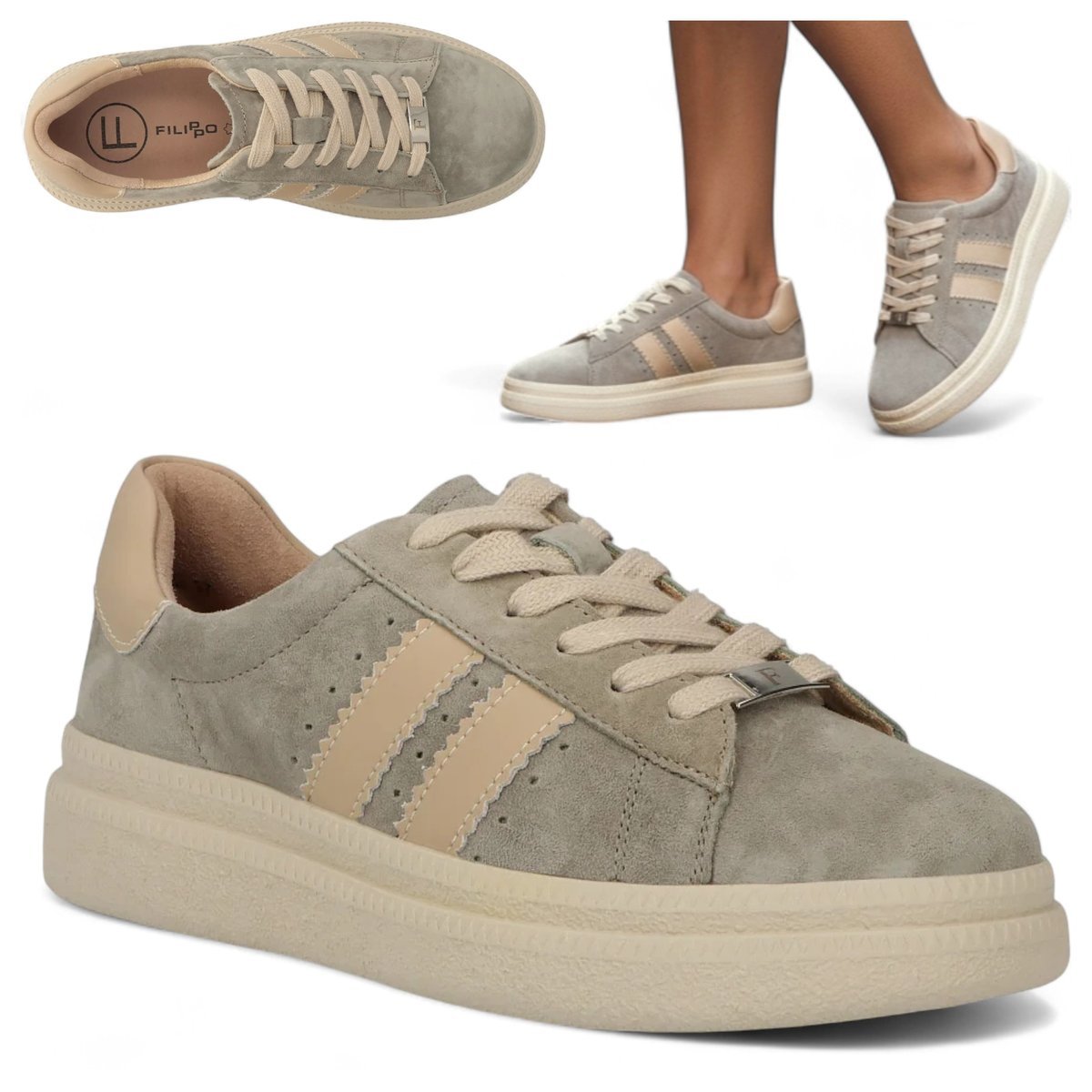 Sneakersy Damskie SKÓRZANE FILIPPO Wygodne Półbuty Szare na Platformie 37