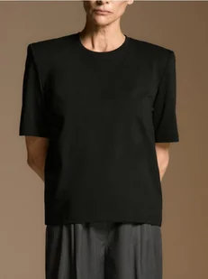 Reserved - T-shirt z poduszkami na ramionach - czarny - Koszulki i topy damskie - miniaturka - grafika 1