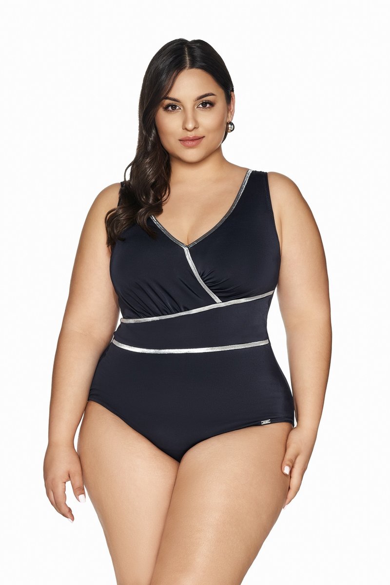 Strój kąpielowy jednoczęściowy padded SKJ 62 czarny ze srebrną taśmą 75G
