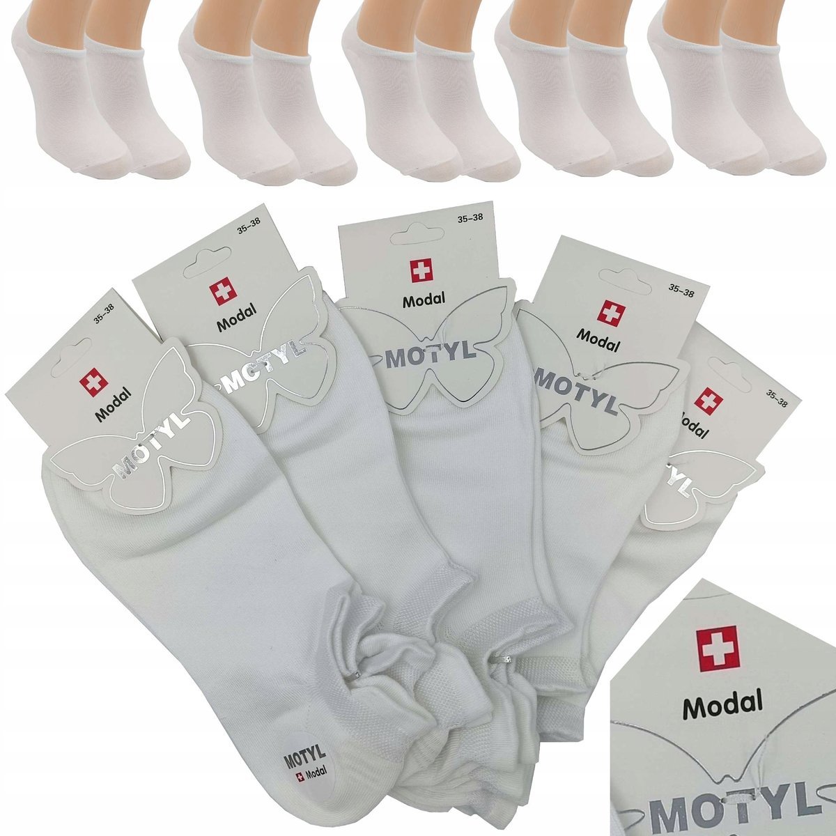 5x Białe Stopki damskie MODAL CIENKIE niskie SKARPETKI ODDYCHAJĄCE 39-42