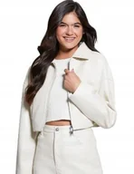 Kurtki damskie - GUESS KRÓTKA KURTKA DAMSKA Z ZAMKIEM GŁADKA ECRU M GMD - miniaturka - grafika 1