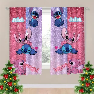 TEMU 2 szt. Zasłony z Kreskówkowym Wzorem Wytrzymały Poliester z Brokatowym Wzorem Możliwość Prania w Pralce Z Postaciami Lilo & Stitch Z - Inne - miniaturka - grafika 1