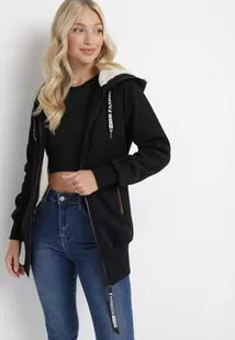 Czarna Długa Bluza z Ozdobnymi Taśmami Ocieplona Savabe - Bluzy damskie - miniaturka - grafika 1