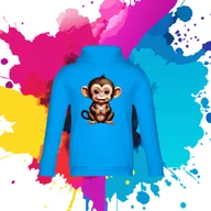 Bluzy dla dziewczynek - Bluza dziecięca typu kangurka z kapturem w kolorze błękitnym z nadrukiem małpka 4 lata - miniaturka - grafika 1