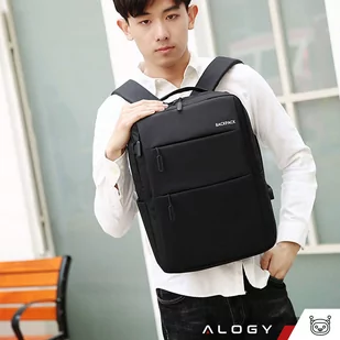 Plecak torba na laptopa 15,6" duży wodoodporny z portem USB Unisex 44x34x13cm Alogy Backpack Czarny - Torby fotograficzne i futerały - miniaturka - grafika 11