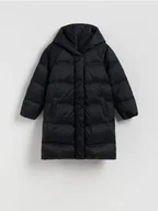 Kurtki i płaszcze dla dziewczynek - Reserved - Pikowany płaszcz z naturalnym puchem - czarny - miniaturka - grafika 1