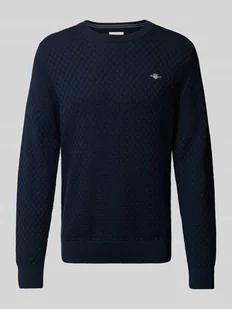 Sweter z dzianiny z okrągłym dekoltem i wyhaftowanym logo - Swetry męskie - miniaturka - grafika 1