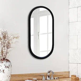 Americanflat Czarne owalne lustro 12 x 24 - oprawione owalne lustro do łazienki, salonu, sypialni - nowoczesna zaokrąglona rama - pionowe owalne lustro ścienne - Lustra - miniaturka - grafika 1