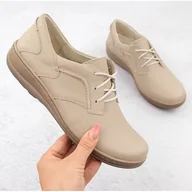 Półbuty damskie - Skórzane półbuty damskie komfortowe beżowe Helios 715 beżowy - miniaturka - grafika 1